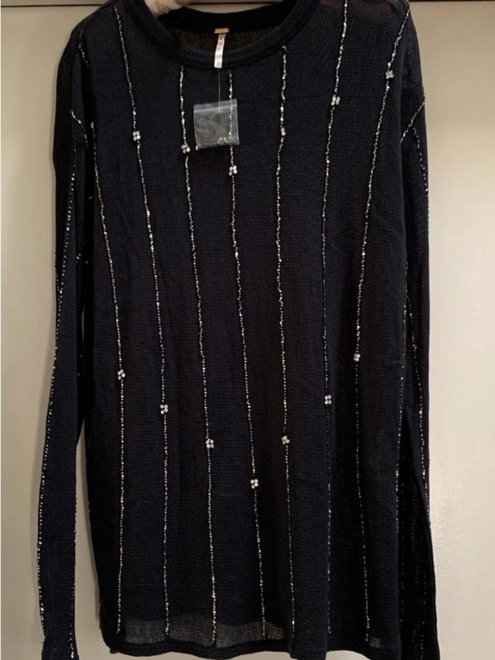 Free People Urban Outfitters UO Black Embellished Top Small New No Tag Cotton